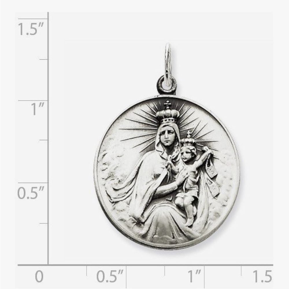 Sterling Silver Lady of the Holy Scapular Round Medal Charm Pendant 0.95” NEW - Picture 8 of 8